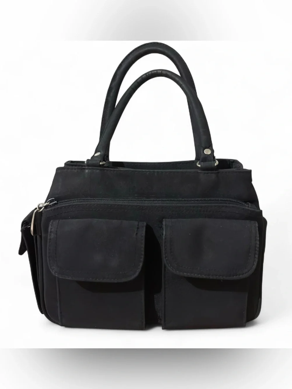 Y2K Vintage Black Double-Pocket Small Top Handle Handbag Purse